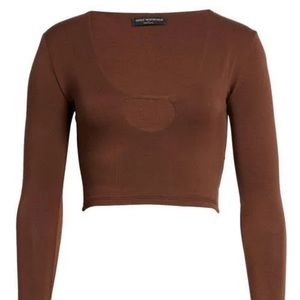 Naked Wardrobe long sleeve keyhole crop top